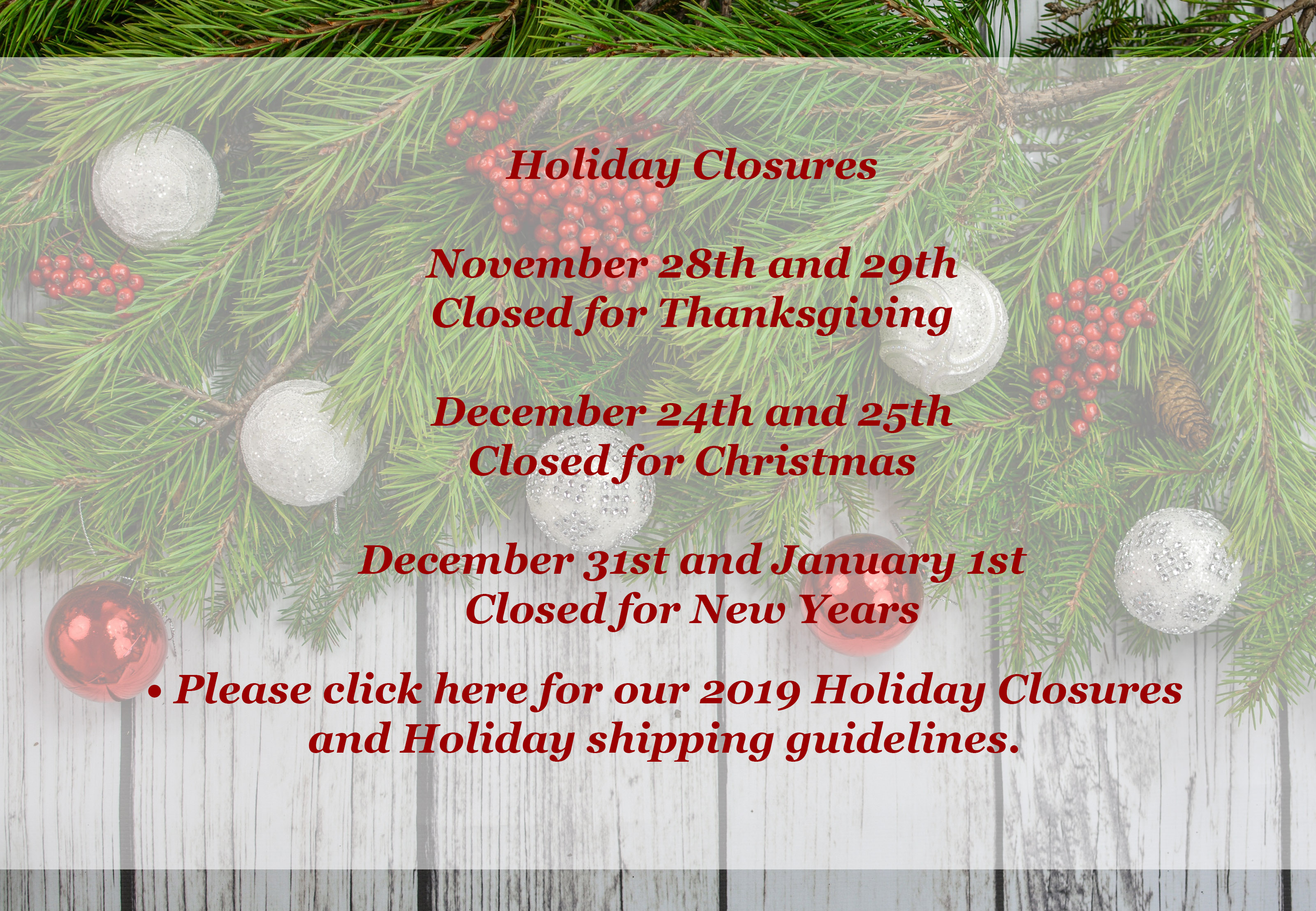 Holiday Closure Banner