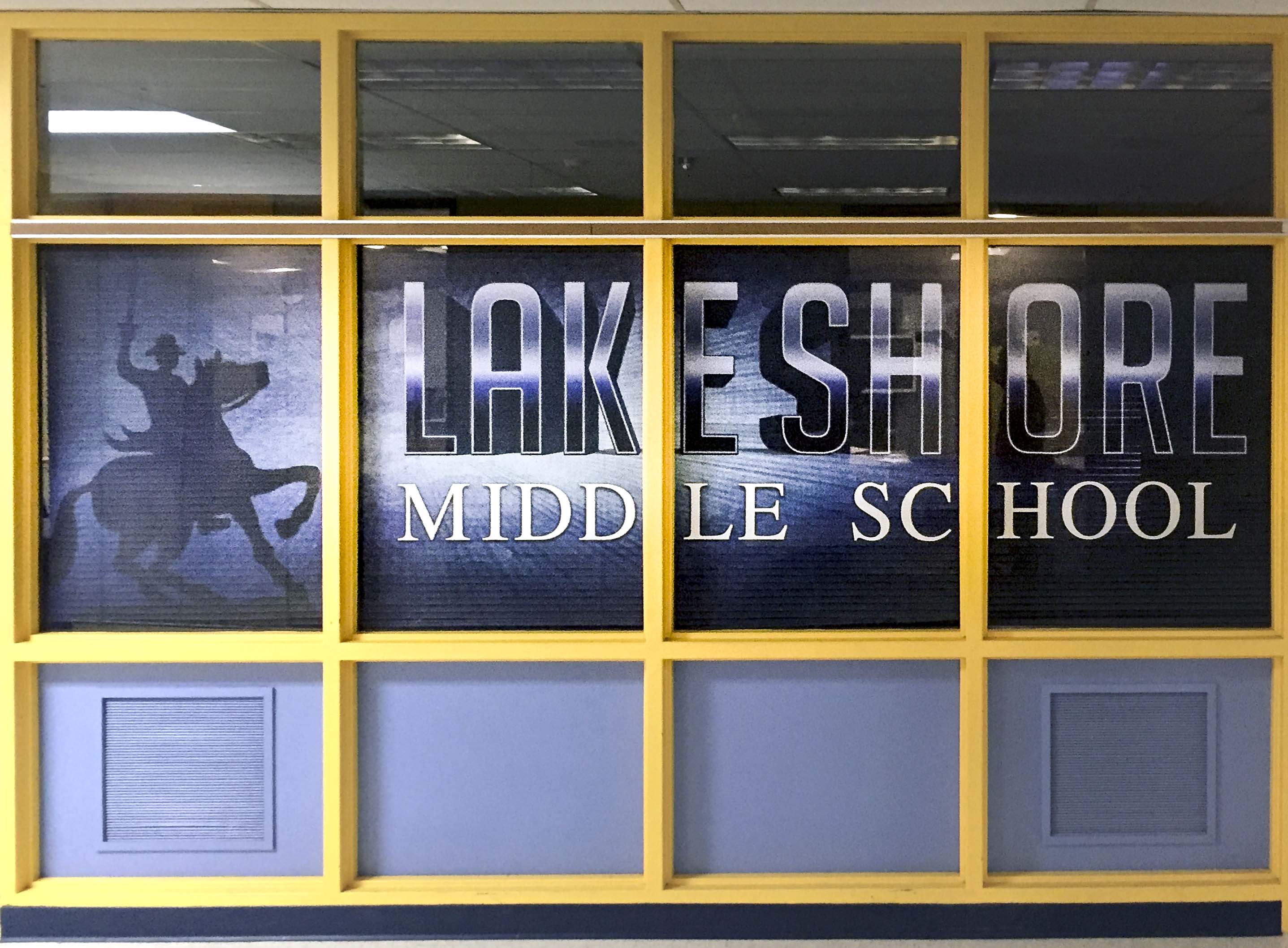 Lake Shore Middle School perforated window graphic